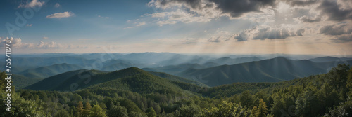 Sun Shines Through Clouds Over Mountains