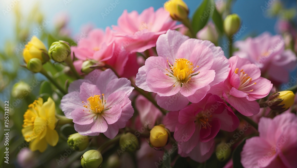 Close Up of Pink Spring Blossoms Against a Blue Sky