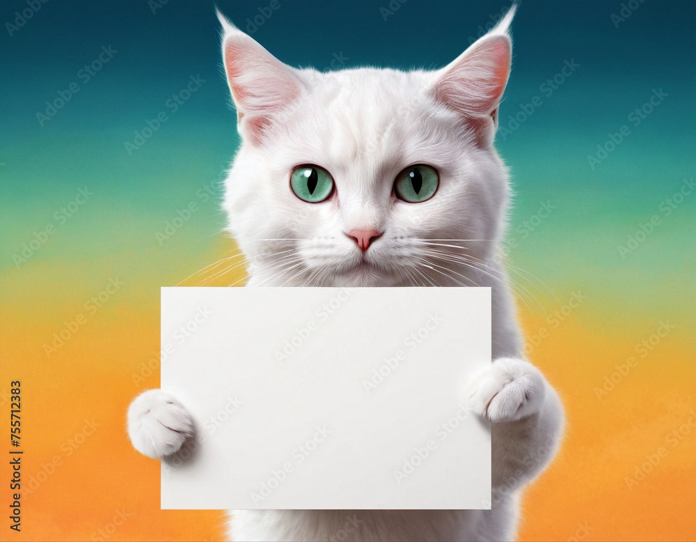 Cute Domestic Cats Holding Blank Signs for Advertisement Cute Domestic Cats Holding Blank Signs for Advertisement