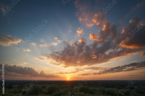 Sun Setting Over Field With Trees