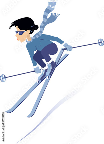 Skiing young woman. 
Winter sport. Young skier woman. Isolated on white background
