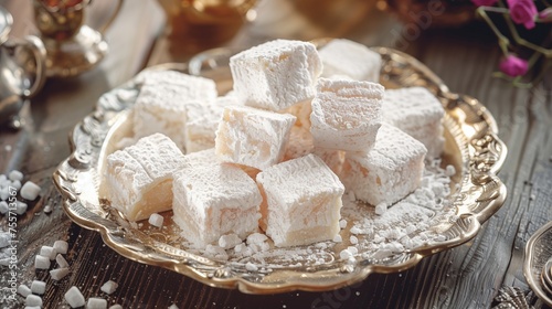 Lokum or Turkish delight, is a delightful sweet confection made from starch and sugar, shaped into cube forms and coated with icing sugar for an irresistible taste.