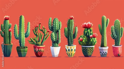 Illustrated series featuring various cacti against bright colored backdrops 