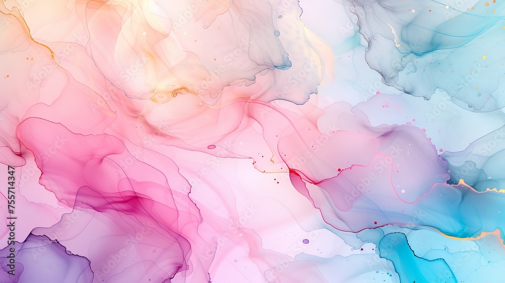 A colorful, abstract background with pastel colored tones. The background is filled with swirls and splatters, giving it a sense of movement and energy.