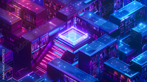 isometric futuristic modern library concept background
