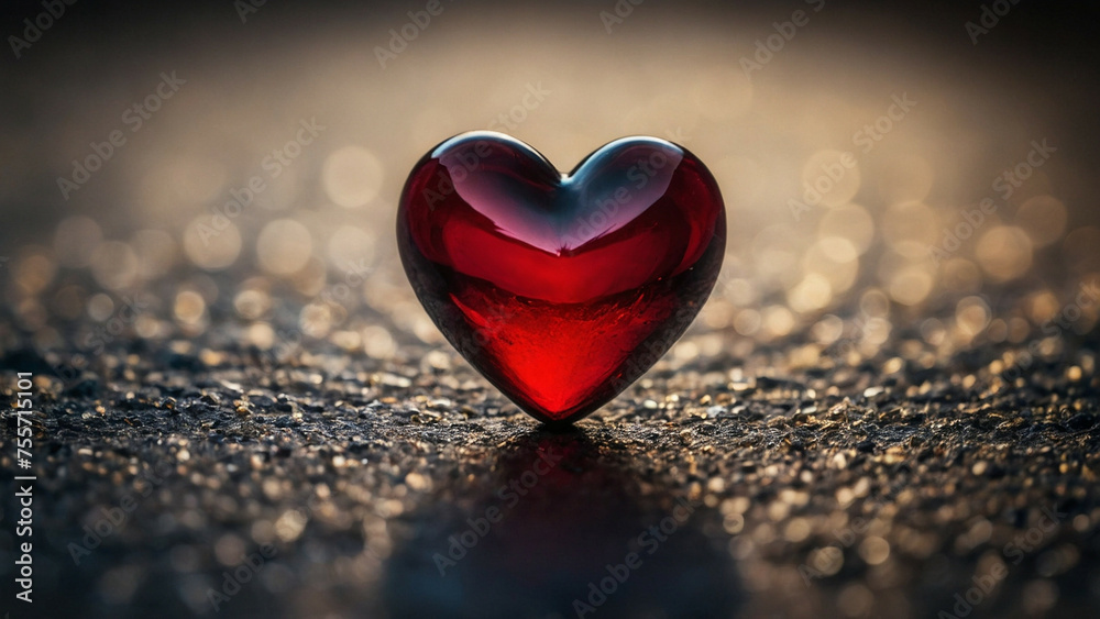 Fototapeta premium A Red Glass Heart on a Gravel Path