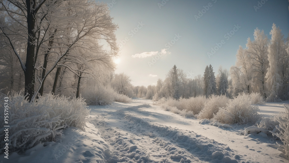 Obraz premium Snow Covered Road in Forest