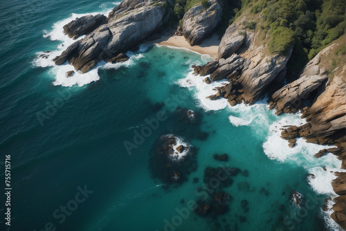 Aerial View of the Ocean and Rocky Coastline