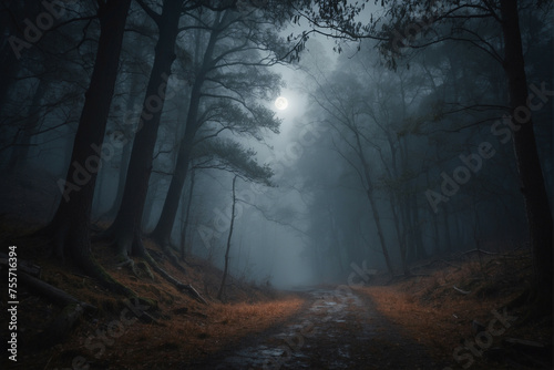 Foggy Forest With Dirt Road