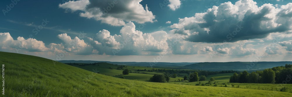 Green Field With Trees and Clouds Green Field With Trees and Clouds