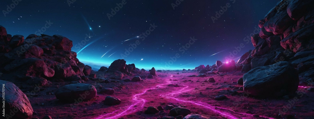 Alien Landscape With Rocks and Neon Lights Alien Landscape With Rocks and Neon Lights