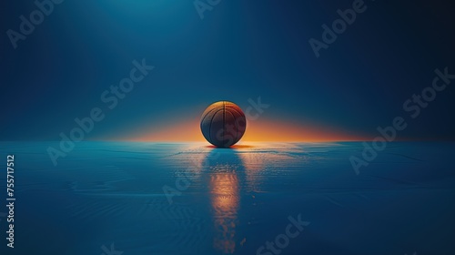 Editorial photo of a basketball ball. trending, award winning, blue tones, central composition, epic, cinematic, minimalistic, world cup championship, Generative Ai © salahchoayb