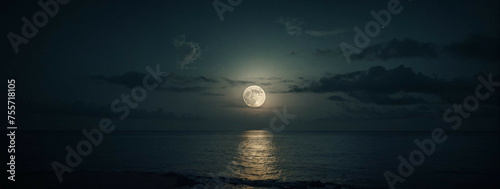 Full Moon Shining Over Ocean