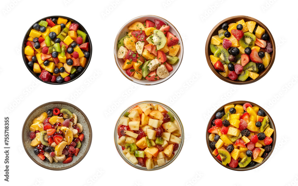 Collection of mixed fruit salad isolated on a transparent background, PNG, top view Collection of mixed fruit salad isolated on a transparent background, PNG, top view