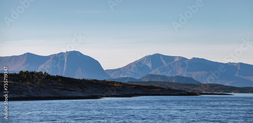 Coastal mountains panorama. Norwegian landscape photo © evannovostro