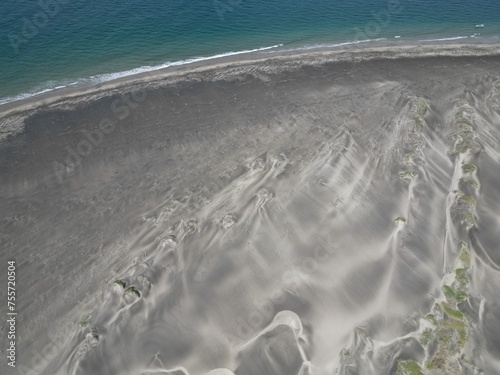 sand dunes desert by the pacific ocean in Puerto chale baja california sur magdalena bay aerial view panorama photo