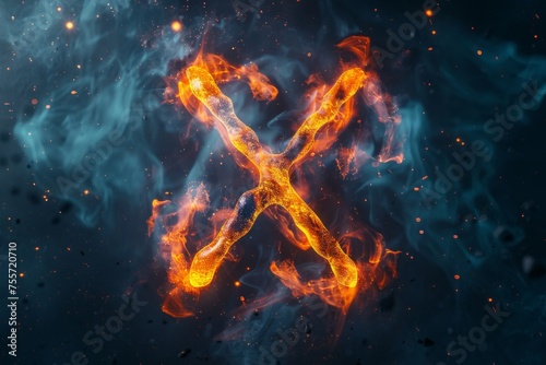Evil disease atom molecule in the shape of the letter X in the style of the Marvel atomic universe
