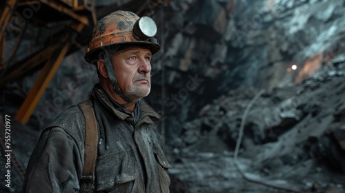 Worker in hard hat standing in the mine © Ruslan Gilmanshin