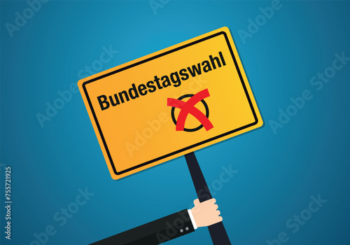 Germany federal parliament Bundestag Election day, check mark on sign vector photo
