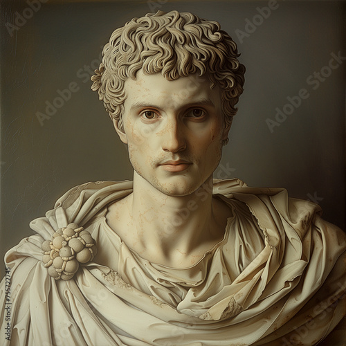 Marble bust of Virgil or Publius Vergilius Maro Ancient Roman poet, famous also as Dante's guide in the Divine Comedy, modern portrait as classical statue photo