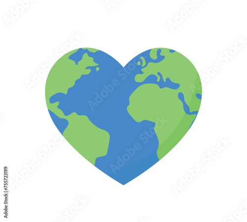 heart shaped earth icon, Earth day vector symbol