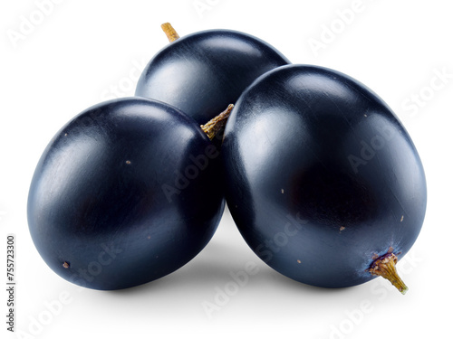 Grapes transparent PNG. Black blue grapes isolated on transparent or white background. Three dark blue grapes with transparent shadow.