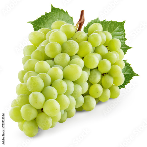 Grapes transparent PNG. Green grapes isolated on transparent or white background. Green grape with leaves. © Tim UR