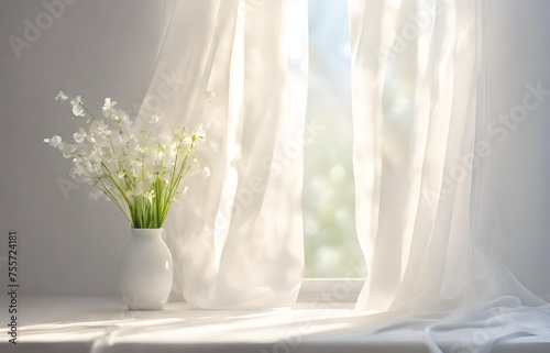 curtains flutter on the window, light background