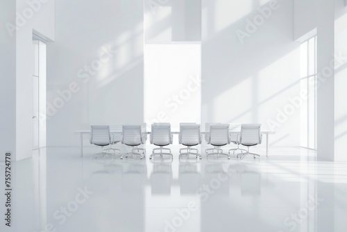 Conference room modern design.white empty wall. Modern furnished conference room beautifully designed.Meeting room in office bright stylish design copy space. Business interior concept photo