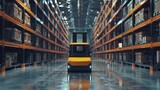 Forklift doing storage in warehouse by artificial intelligence automation.
