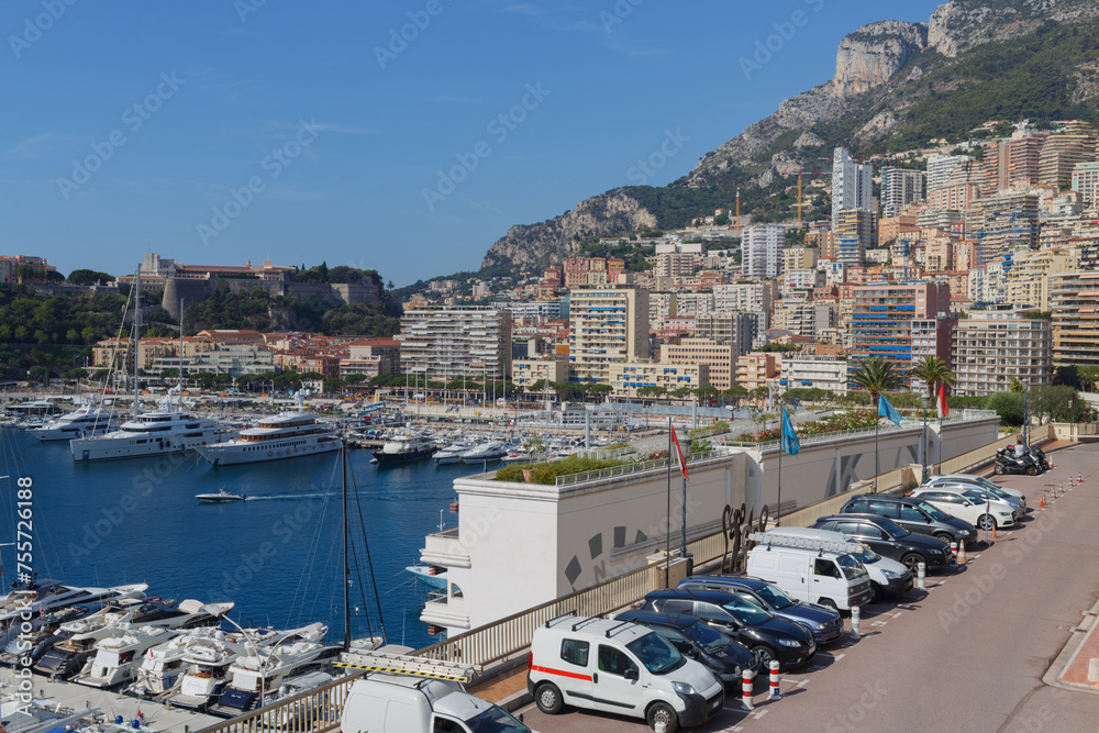  view of Port Hercule, yachts and residential district of La Condamine