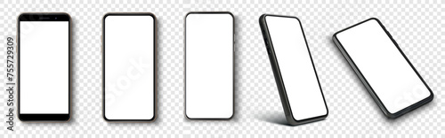 High quality realistic trendy no frame smartphone with blank white screen. Mockup phone for visual ui app demonstration. Realistic smartphone mockup. Device UI,UX mockup for presentation template.