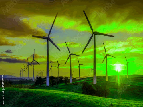 Beautiful Wind Turbines With Sunset In Thailand wind turbines in the Oiz Eolic Park 