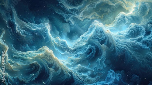 Digital fractal art resembling abstract representations of marine lifeforms in aqua tones. photo