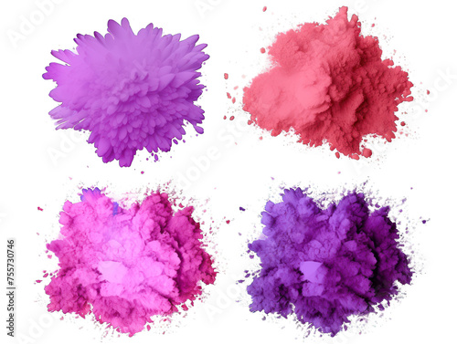 Set of lilac paint color powder festival explosion burst isolated on transparent background, transparency image, removed background photo