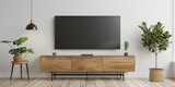 Tv on cabinet in modern farmhouse style living room, 3d render, 3d illustration