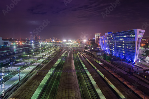 Kievsky railwat station at beautiful cloudy night and panorama of Moscow, Russia. I have only one version of the photo with sharpening