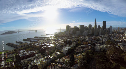Fotografie San Francisco cityscape at autumn sunny day. Aerial view