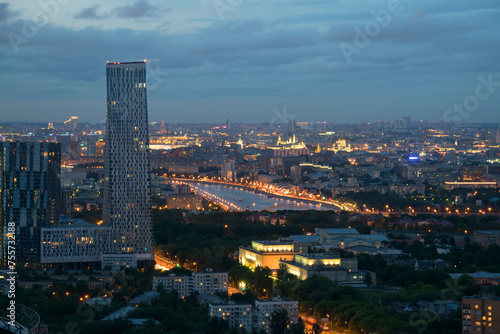 Skyscraper on Mosfilmovskaya street in summer evening in Moscow  Russia