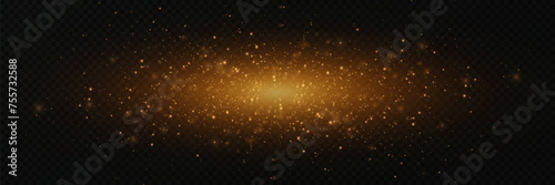 Sparkling gold sparkles, on a transparent background. The effect of glowing light and glare. Magical shining gold dust.