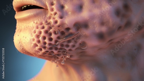 Investigate the role of sebaceous glands in regulating skin oil production and acne formationvirus macro 3d render photo