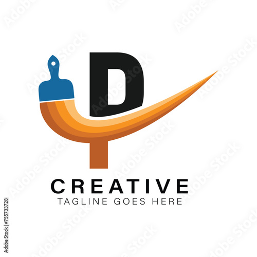 Letter P Paint Brush Logo. Alphabet P House Paint Business Icon