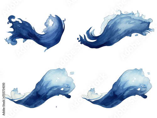 Set of navy blue liquid wave splash water isolated on transparent background, transparency image, removed background