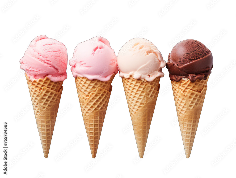 set of ice cream in a cown isolated on transparent background, transparency image, removed background