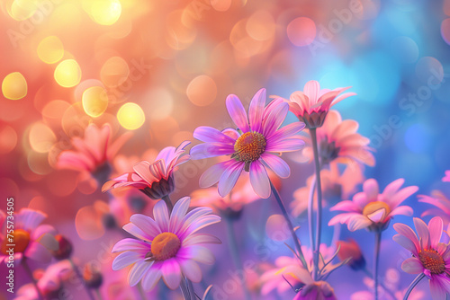 Whimsical Daisies Rainbow Gradient Floral Art