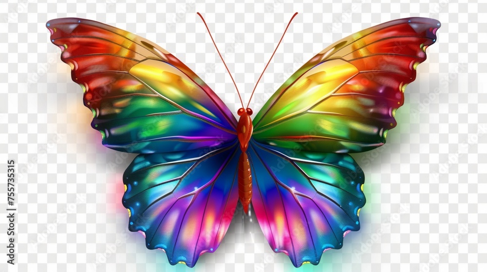 rainbow butterfly isolated on a transparent background, offering a delightful splash of colors with transparency.