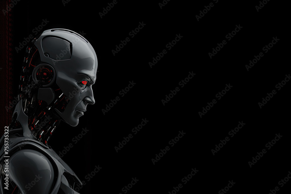 A robot with a black and silver body and a white head A robot with a black and silver body and a white head