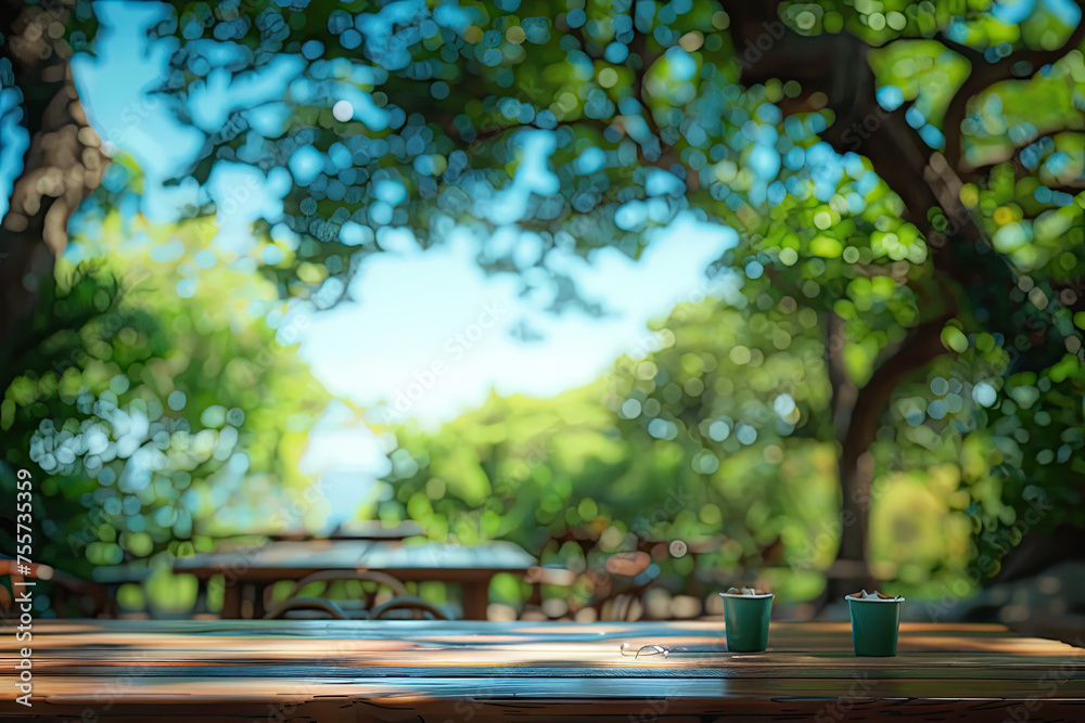 Fototapeta premium beautifulcafe park background with sky out of focus