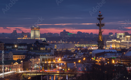  Monument to Peter Great, Presidium of Russian Academy of Sciences in Moscow at evening. I have only one version of the photo with sharpening