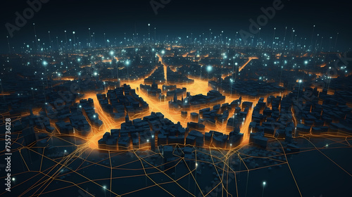 City map illustration, location and technology concept